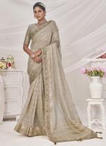 Banarasi Silk Light Grey Wedding Wear Embroidery Seuqnqce Work Saree